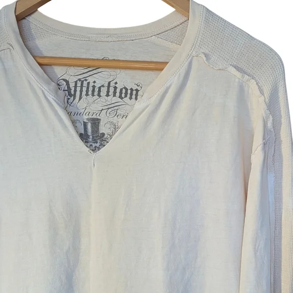 Affliction White Long Sleeve Shirt Men's XL Standard Bikercore Grunge Skater - Picture 6 of 7